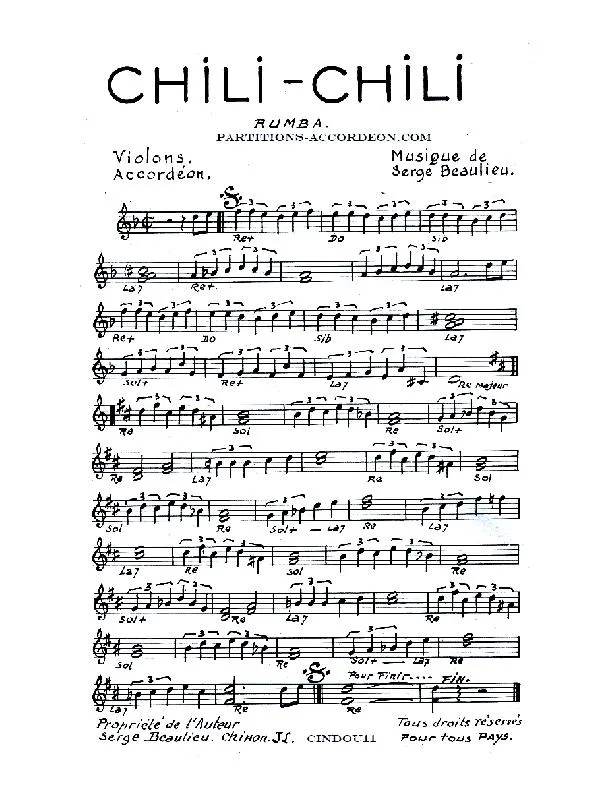 télécharger la partition d'accordéon Chili Chili (Rumba) au format PDF