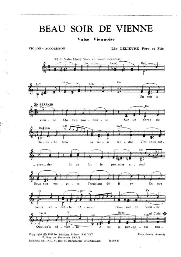 télécharger la partition d'accordéon Beau soir de Vienne (Valse Viennoise) au format PDF