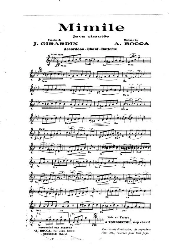télécharger la partition d'accordéon Mimile (Orchestration) (Java) au format PDF