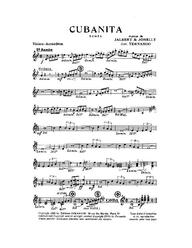 télécharger la partition d'accordéon Cubanita (Arrangement : Fernando) (Rumba) au format PDF