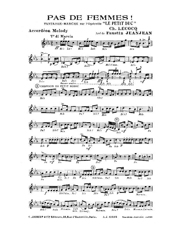 télécharger la partition d'accordéon Pas de femmes (Fantaisie Marche sur l'opérette : Le petit duc) (Arrangement : Faustin Jeanjean) au format PDF