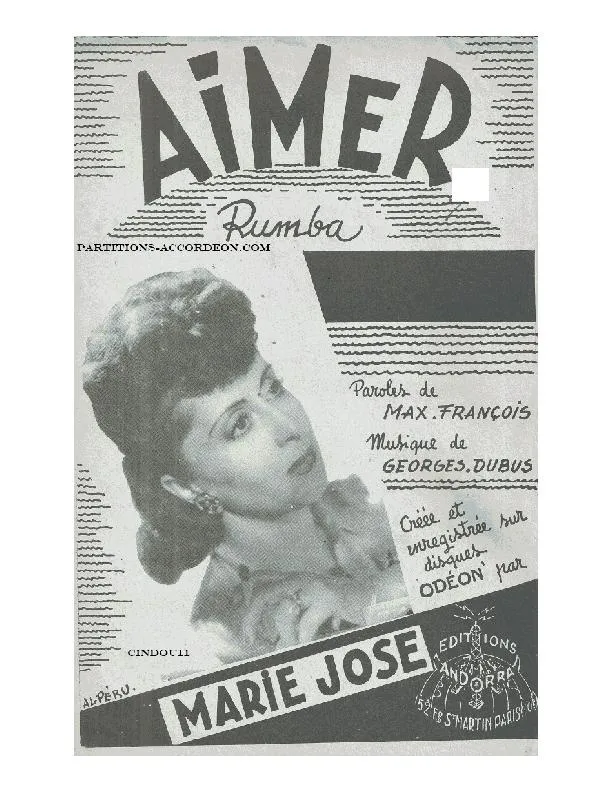 télécharger la partition d'accordéon Aimer (Chant : Marie José) (Rumba) au format PDF