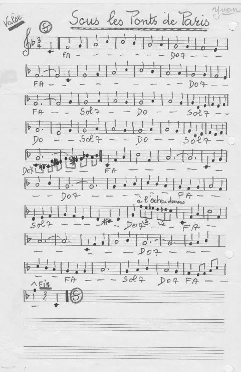 télécharger la partition d'accordéon Sous les ponts de Paris (Valse) (Manuscrite Simplifiée) au format PDF