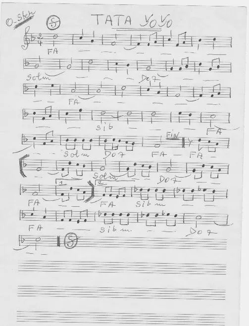 télécharger la partition d'accordéon Tata Yoyo (Chant : Annie Cordy) (Manuscrite Simplifiée) au format PDF