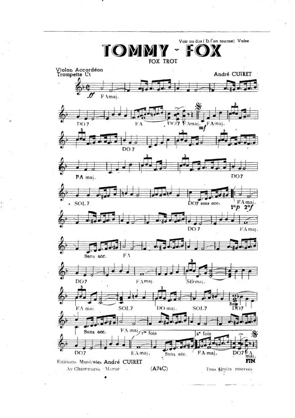 télécharger la partition d'accordéon Tommy Fox (Orchestration Complète) (Fox Trot) au format PDF