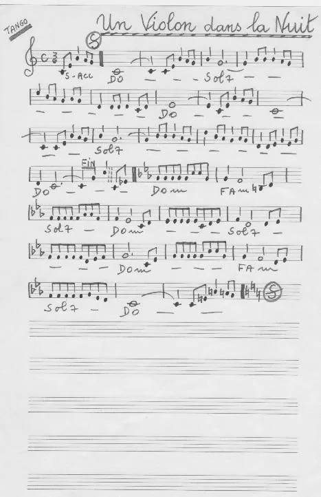 télécharger la partition d'accordéon Un violon dans la nuit (Tango) (Manuscrite Simplifiée) au format PDF