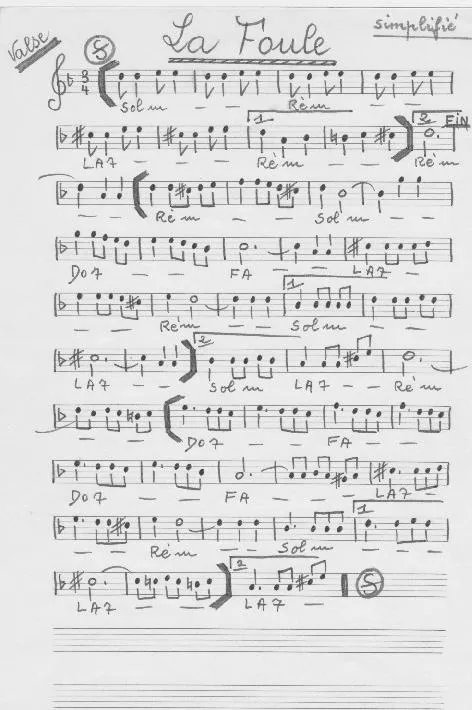 télécharger la partition d'accordéon La Foule (Chant : Edith Piaf) (Valse) (Manuscrite Simplifiée) au format PDF