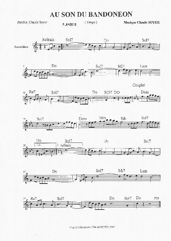 télécharger la partition d'accordéon Au son du bandonéon (Tango) au format PDF