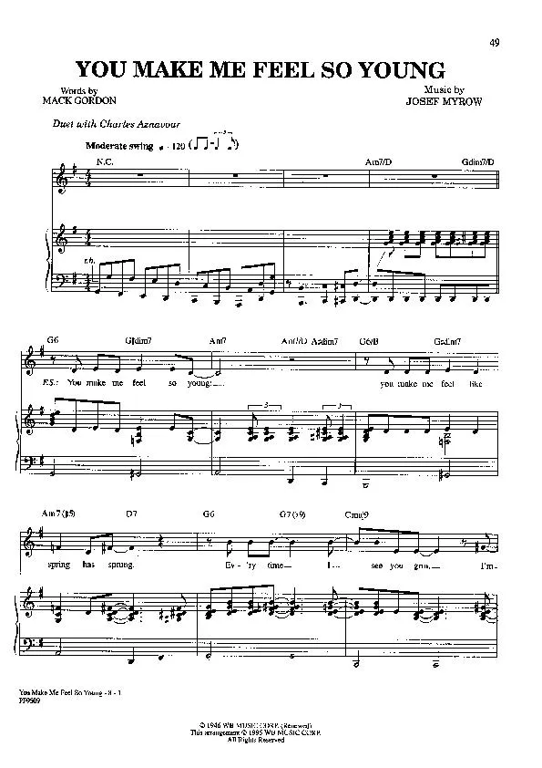 télécharger la partition d'accordéon You make me feel so young (Duet with Charles Aznavour) (Swing) au format PDF