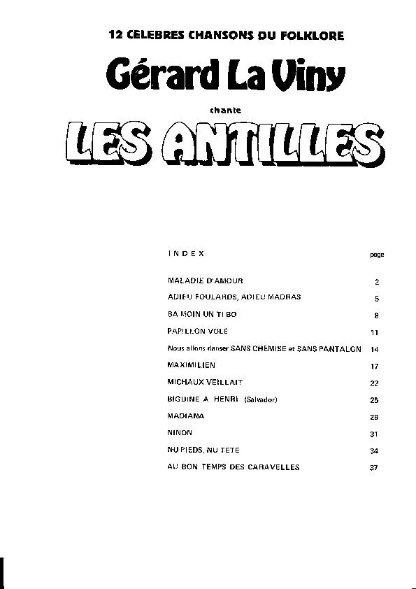télécharger la partition d'accordéon 12 Célèbres chansons du Folklore : Gérard La Viny chante Les Antilles au format PDF