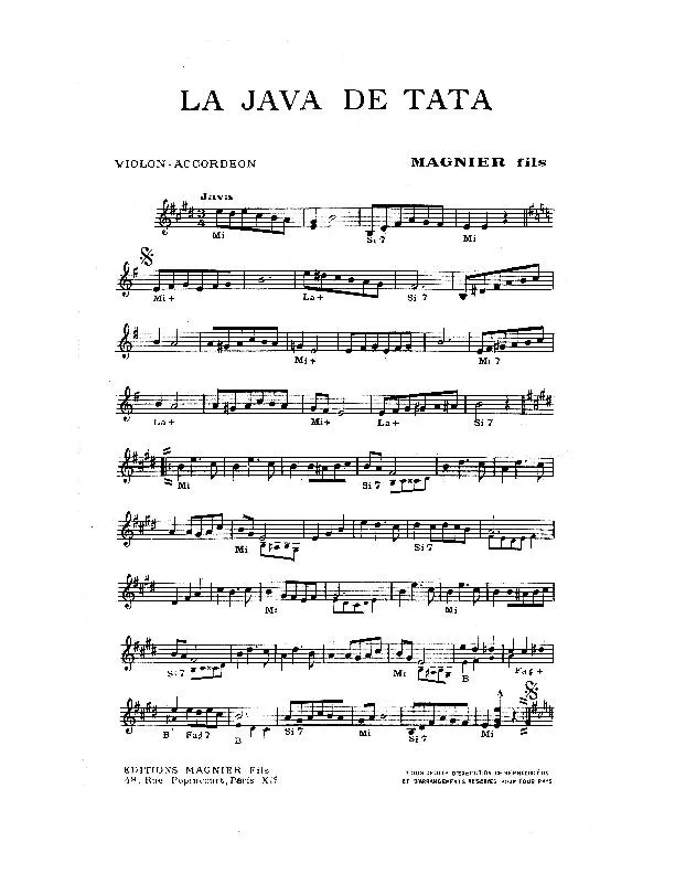 télécharger la partition d'accordéon La java de Tata au format PDF