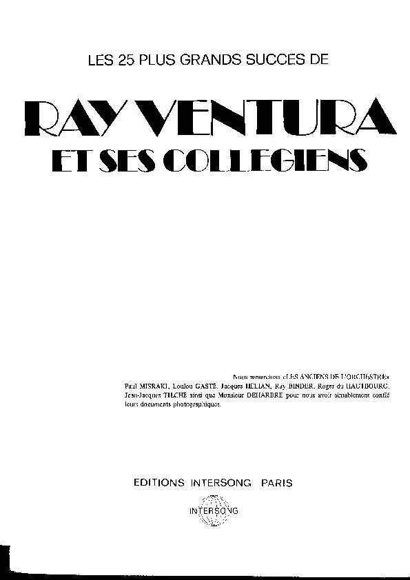 télécharger la partition d'accordéon Les 25 plus grands succès de Ray Ventura et ses Collégiens au format PDF