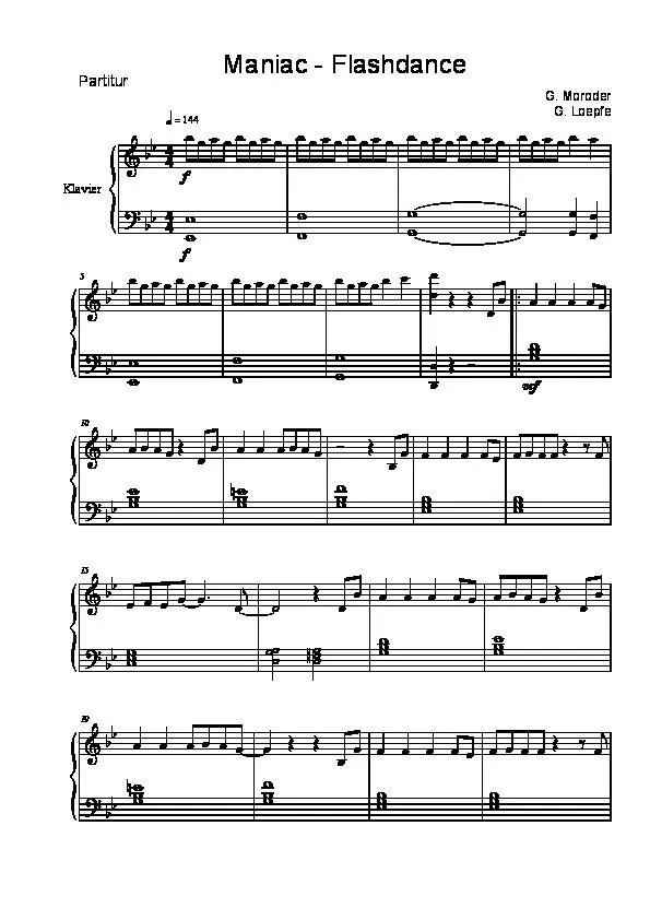 télécharger la partition d'accordéon Maniac (Flashdance) (Clavier) au format PDF
