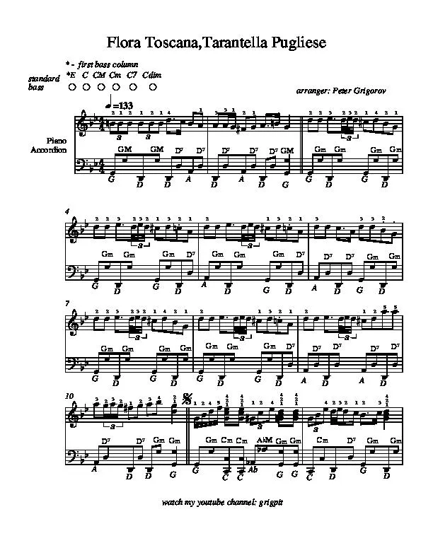 télécharger la partition d'accordéon Flora Toscana Tarantella Pugliese (Arrangement : Peter Grigorov) au format PDF