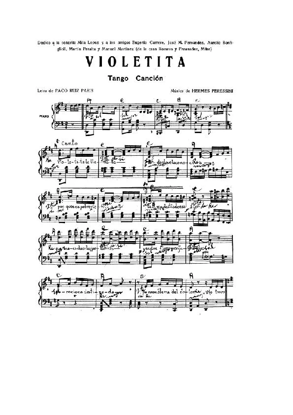 télécharger la partition d'accordéon Violetita (Tango Chanté) au format PDF