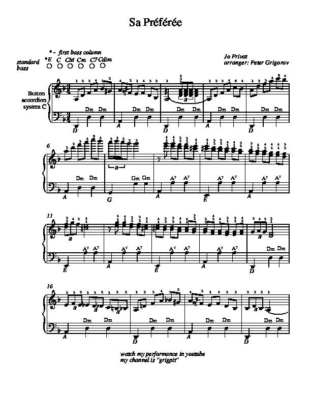 télécharger la partition d'accordéon Sa Préférée (Arrangement : Peter Grigorov) (Valse) au format PDF
