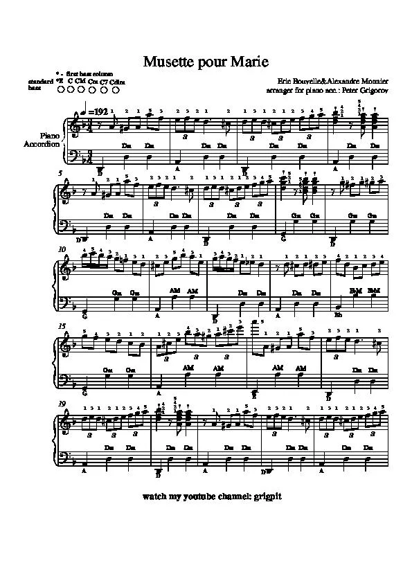 télécharger la partition d'accordéon Musette pour Marie (Arrangement : Peter Grigorov) (Valse) au format PDF
