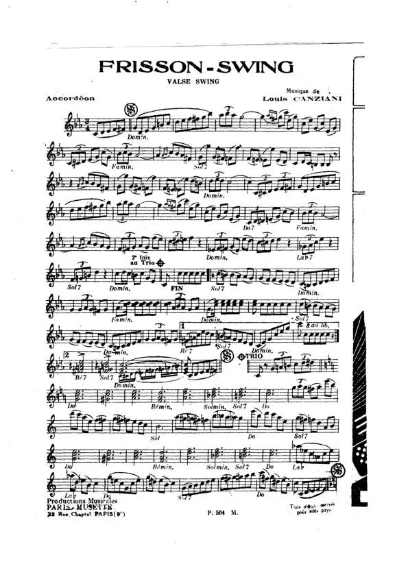 télécharger la partition d'accordéon Frisson Swing (Valse Swing) au format PDF
