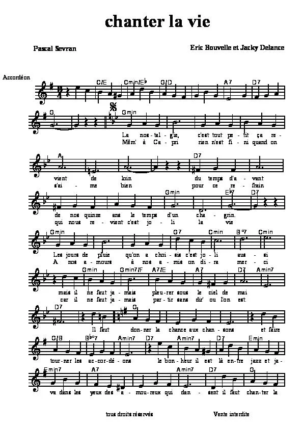 télécharger la partition d'accordéon Chanter la vie (Valse Chantée) au format PDF