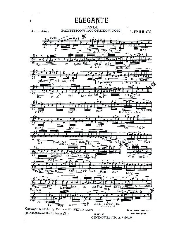 télécharger la partition d'accordéon Elégante (Tango) au format PDF