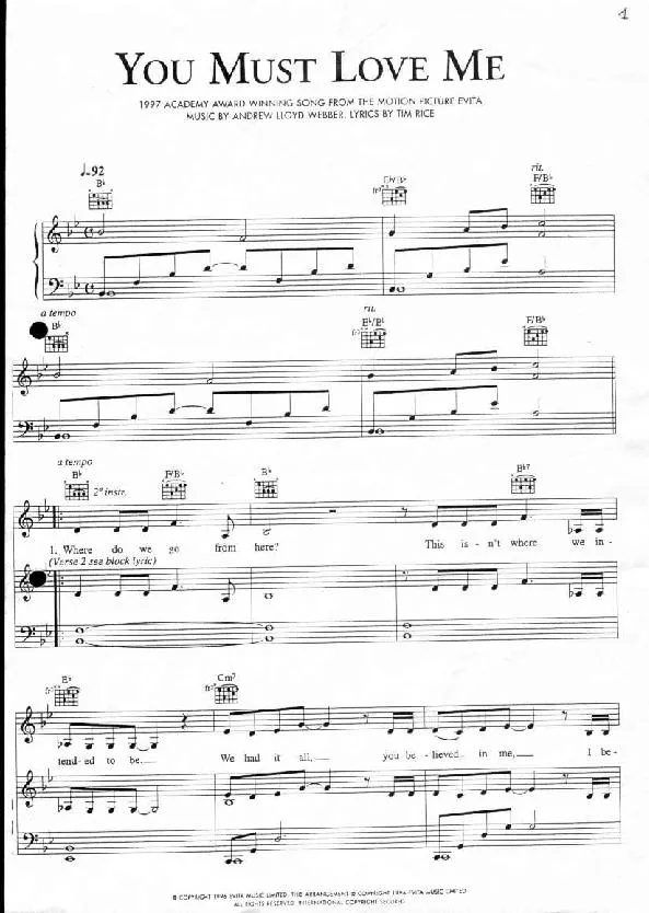 télécharger la partition d'accordéon You must love me (Chant : Madonna) au format PDF