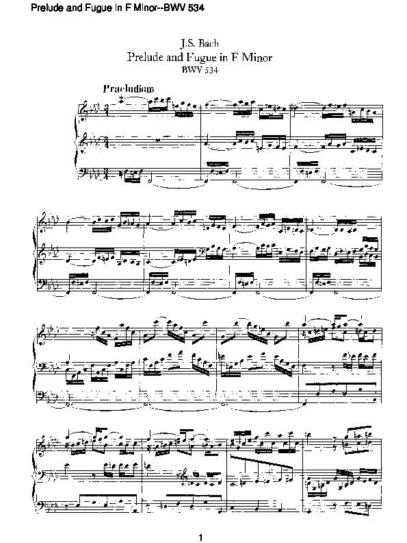 télécharger la partition d'accordéon Prelude and Fugue in F minor (BWV 534) (Orgue) au format PDF