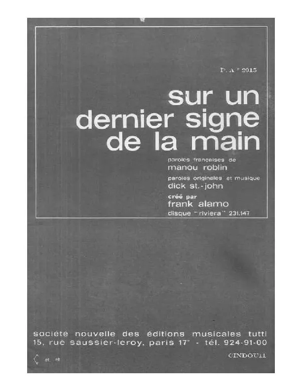 télécharger la partition d'accordéon Sur un dernier signe de la main (Being all alone) (Chant : Frank Alamo) (Orchestration Complète) (Fox) au format PDF