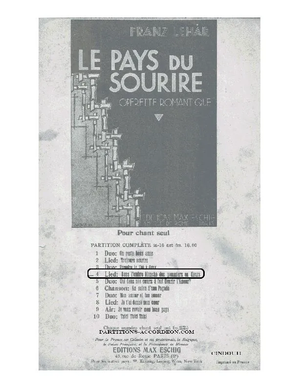 télécharger la partition d'accordéon Dans l'ombre blanche des pommiers en fleurs (De l'Opérette : Le pays du sourire) au format PDF