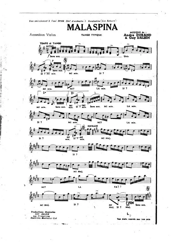 télécharger la partition d'accordéon Malaspina (Tango Typique) au format PDF