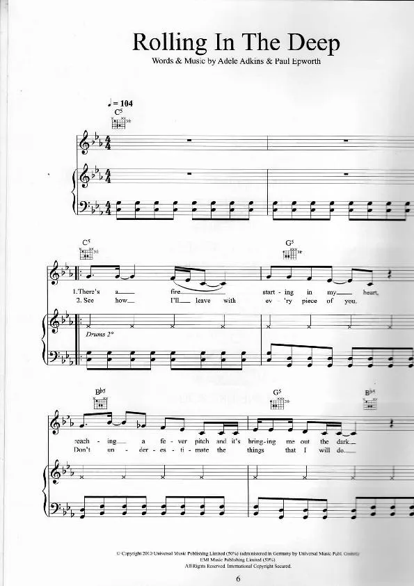 télécharger la partition d'accordéon Rolling In The Deep (Chant : Adele) au format PDF