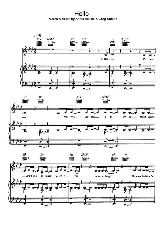 télécharger la partition d'accordéon Hello (Chant : Adele) au format PDF