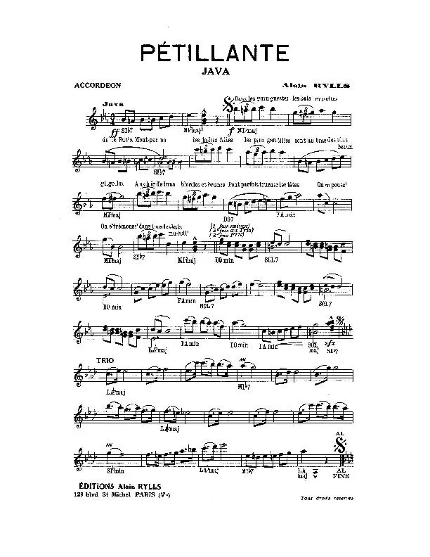 télécharger la partition d'accordéon Pétillante (Java) au format PDF