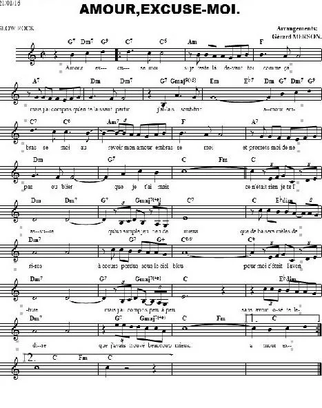 télécharger la partition d'accordéon Amour Excuse moi (Arrangement : Gérard Merson) (Slow Rock) au format PDF