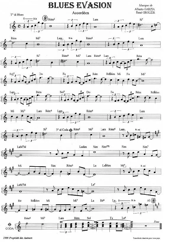 télécharger la partition d'accordéon Blues Evasion au format PDF