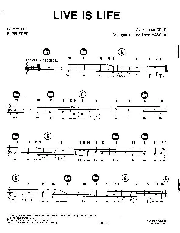 télécharger la partition d'accordéon Live is life (Arrangement : Théo Hassek) au format PDF