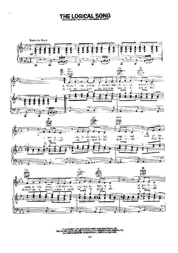 télécharger la partition d'accordéon The logical song (Chant : Supertramp) (Rock) au format PDF