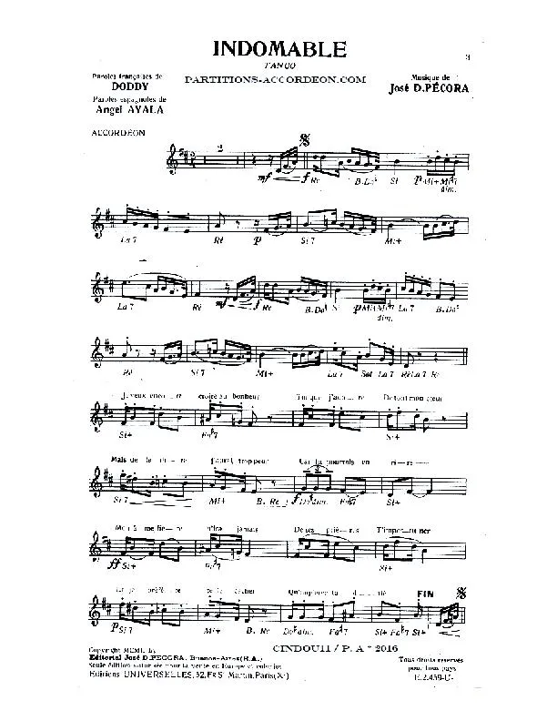 télécharger la partition d'accordéon Indomable (Tango) au format PDF