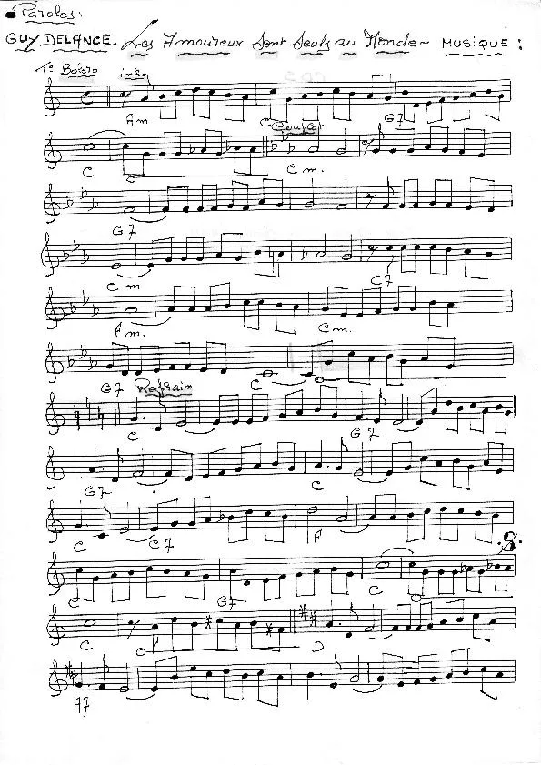 télécharger la partition d'accordéon Les amoureux sont seuls au monde (Boléro) (Manuscrite) au format PDF