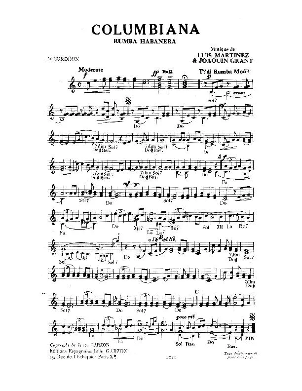 télécharger la partition d'accordéon Columbiana (Rumba Habanera) au format PDF