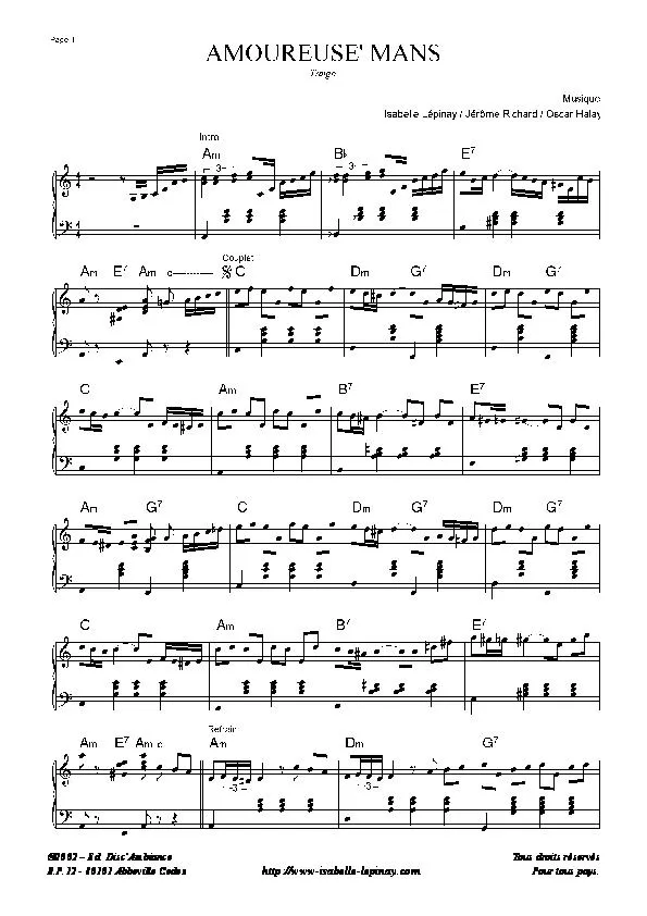 télécharger la partition d'accordéon Amoureuse'mans (Tango) au format PDF