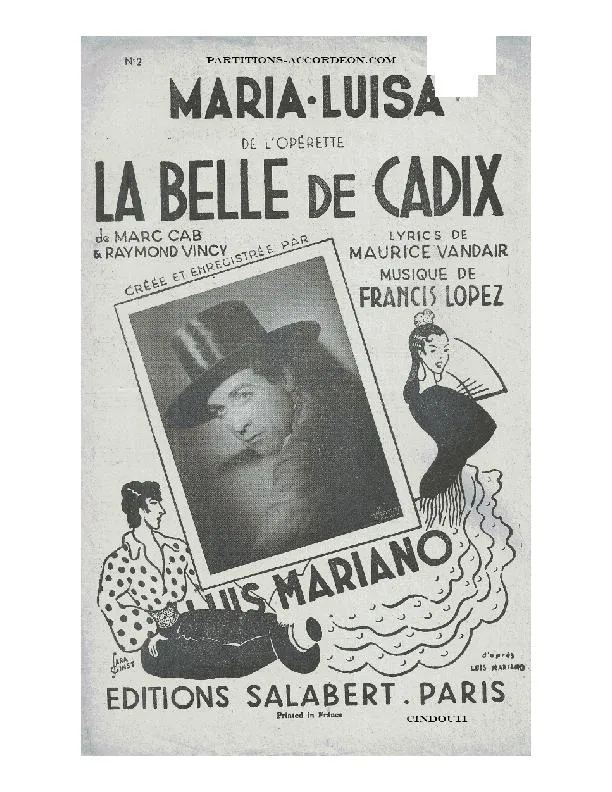 télécharger la partition d'accordéon Maria Luisa (De l'Opérette : La belle de Cadix) (Chant : Luis Mariano) (Valse) au format PDF