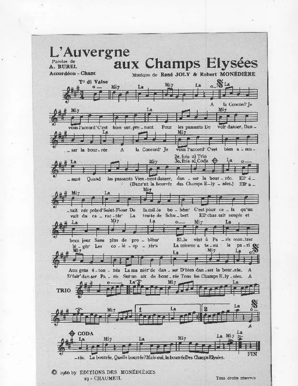 télécharger la partition d'accordéon L'Auvergne aux Champs Elysées (Valse) au format PDF