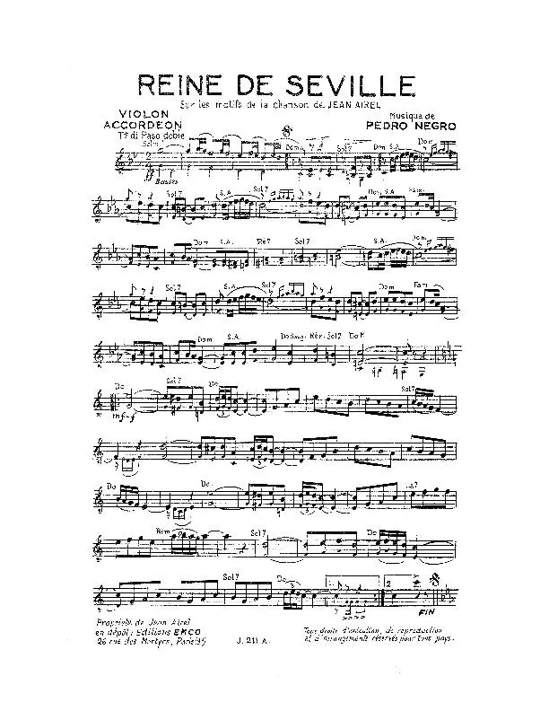 télécharger la partition d'accordéon Reine de Séville (Sur les motifs de la chanson de Jean Airel) (Paso Doble) au format PDF