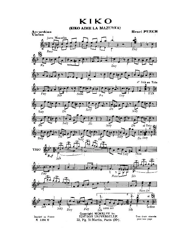 télécharger la partition d'accordéon Kiko (Kiko aime la mazurka) (Java Mazurka) au format PDF
