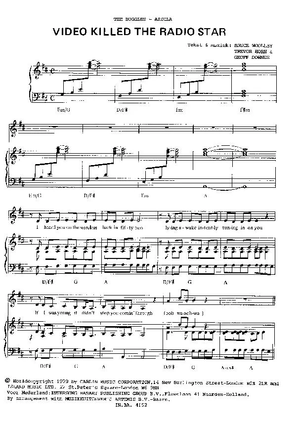 télécharger la partition d'accordéon Video killed the radio star (Chant : The Buggles) au format PDF
