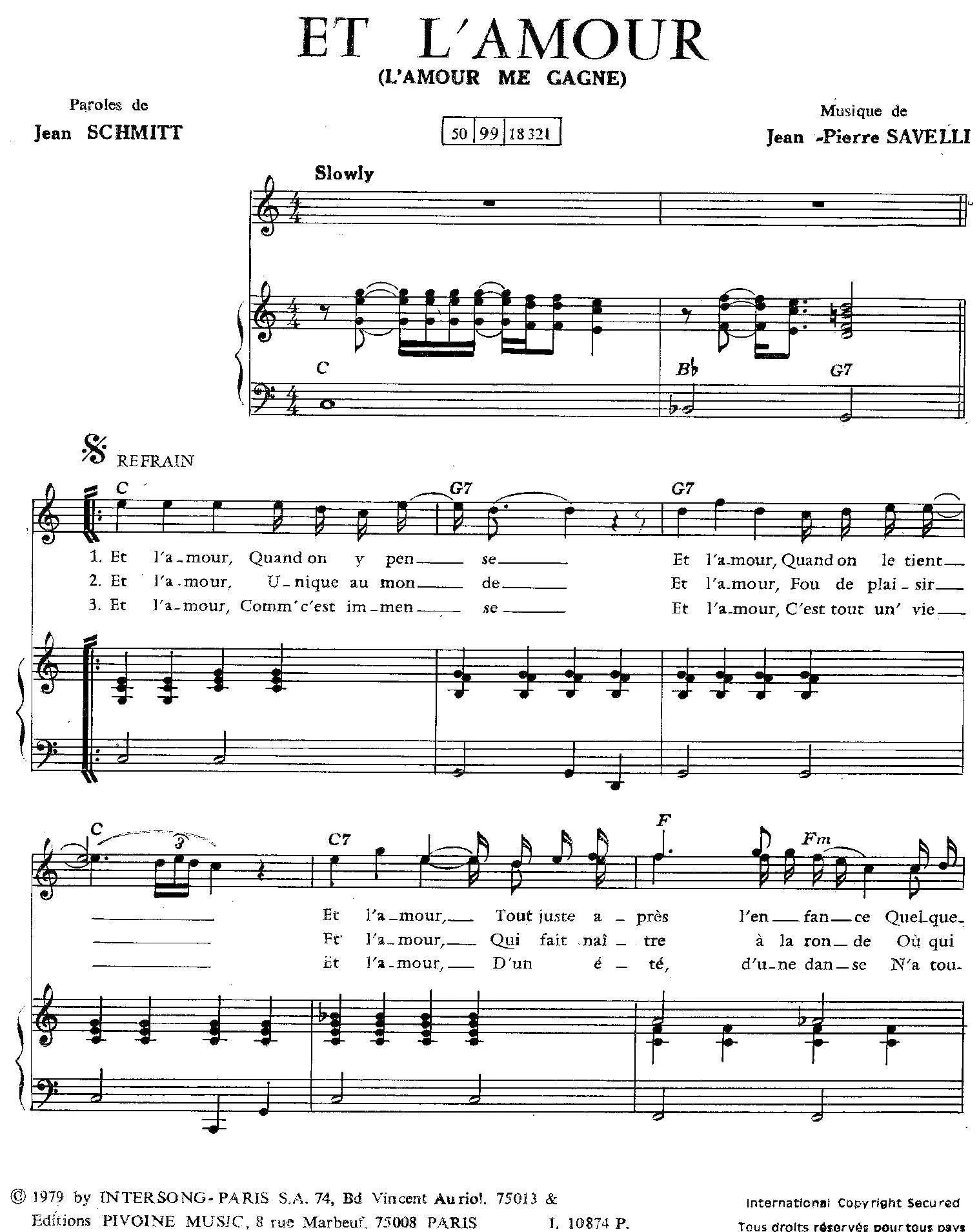 télécharger la partition d'accordéon Et l'amour (L'amour me gagne) (Slow) au format PDF