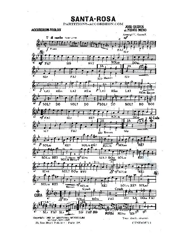 télécharger la partition d'accordéon Santa Rosa (Arrangement : Victor Gazzoli) (Orchestration) (Samba Guaracha) au format PDF