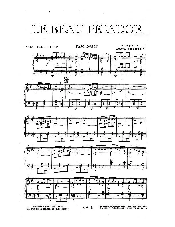 télécharger la partition d'accordéon Le beau picador (Paso Doble) au format PDF