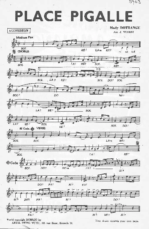 télécharger la partition d'accordéon Place Pigalle (Arrangement : Jean Viardi) (Orchestration) (Fox) au format PDF