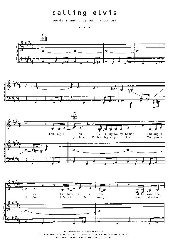 télécharger la partition d'accordéon Calling Elvis (Chant : Dire Straits) au format PDF